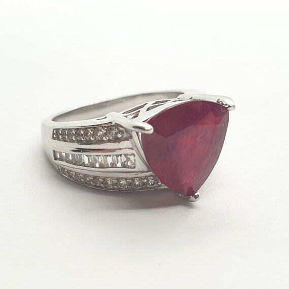 Modernist Sterling Silver Ruby Ring Trillion Cut … - image 2