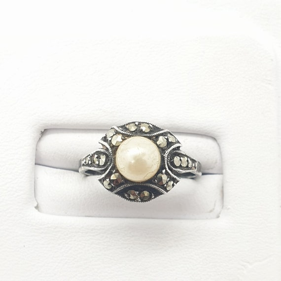 Antique Art Deco Sterling Silver Pearl Ring Vinta… - image 5