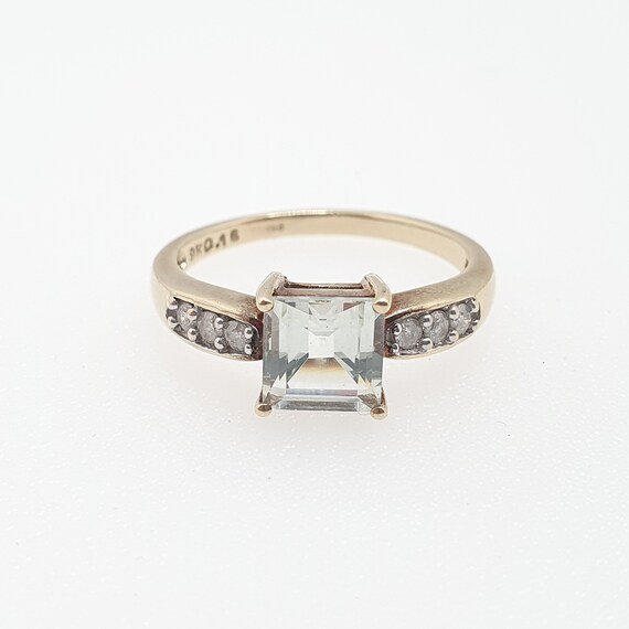 Vintage 9ct Gold Ring Amethyst Diamond Ring Green… - image 3