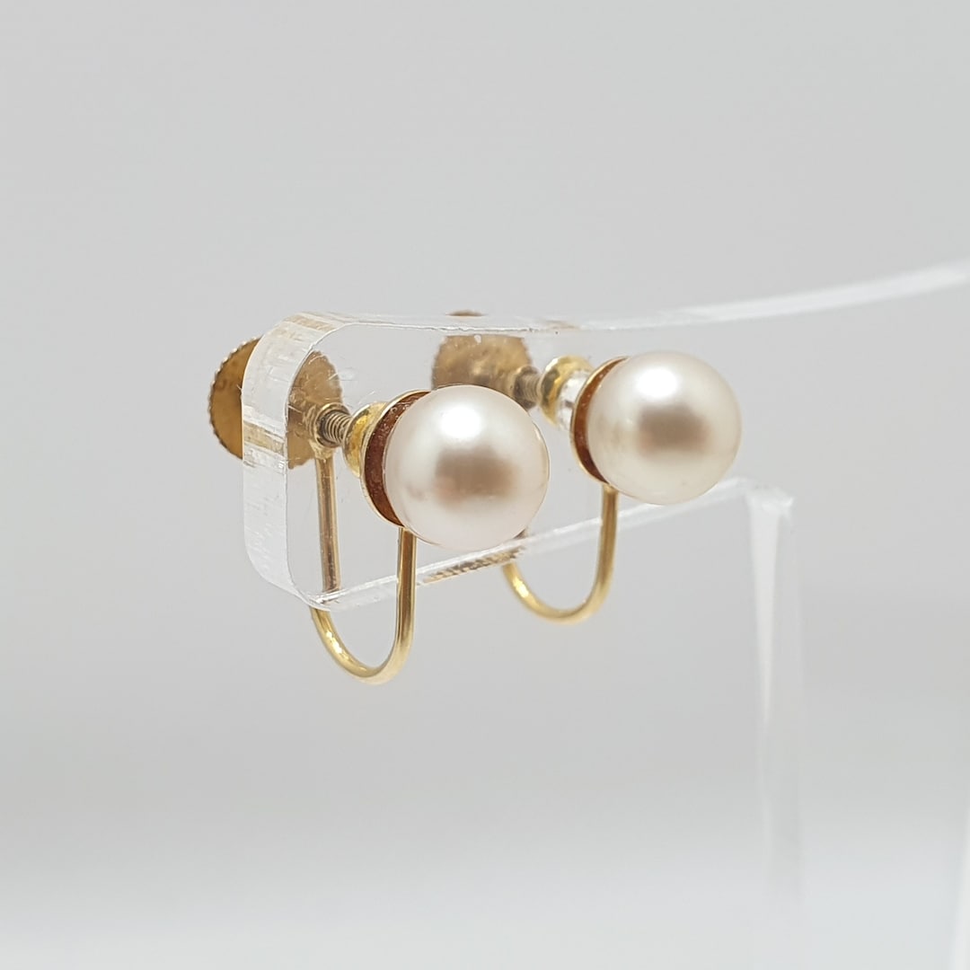 Vintage 9ct Gold Cultured Pearl Earrings Screw Back Screwback 9k 375