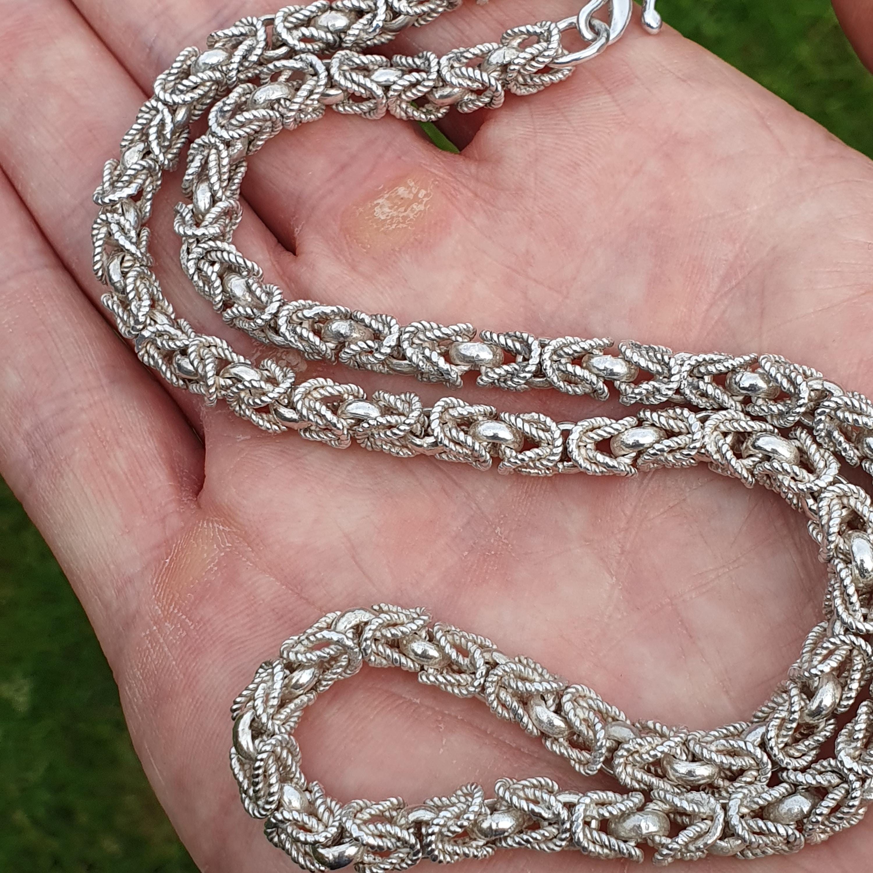Vintage Heavy Sterling Silver Byzantine Chain Necklace 57g Kings