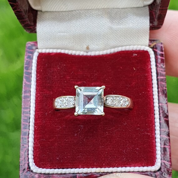 Vintage 9ct Gold Ring Amethyst Diamond Ring Green… - image 4