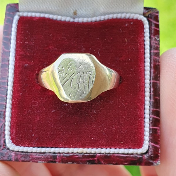 Vintage 9ct oro sello anillo cuadrado contraste 1964 2g amarillo sólido 375 vintage hombres damas joyería joyería UKQ US8.25 regalo retro liso