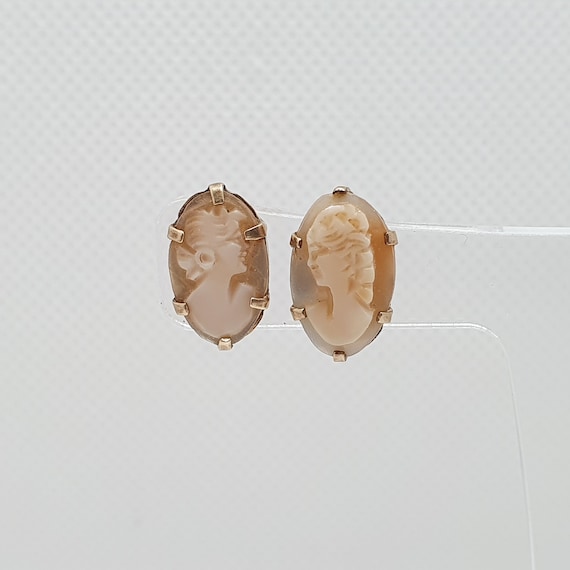 Vintage 9ct Gold Cameo Earrings Stud Large Oval R… - image 2