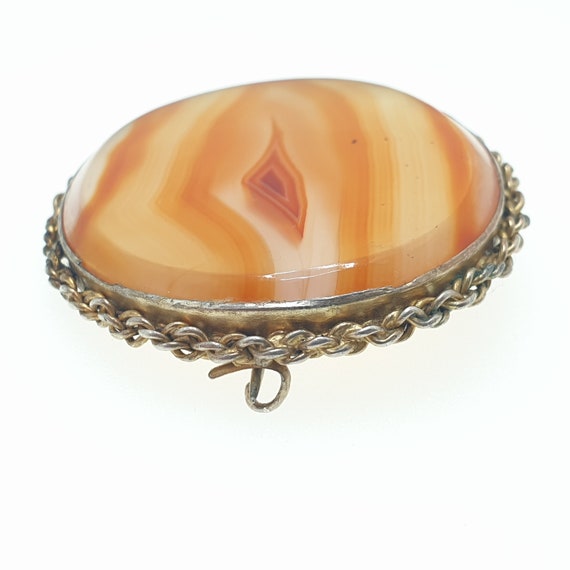 Antique Victorian Solid Silver Agate Brooch Gold … - image 4