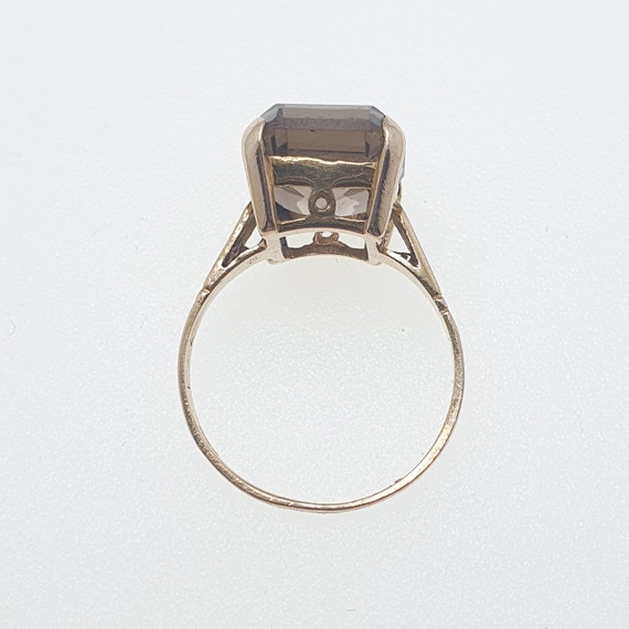 Vintage 9ct Gold Smoky Quartz Ring Large Cut Gems… - image 6