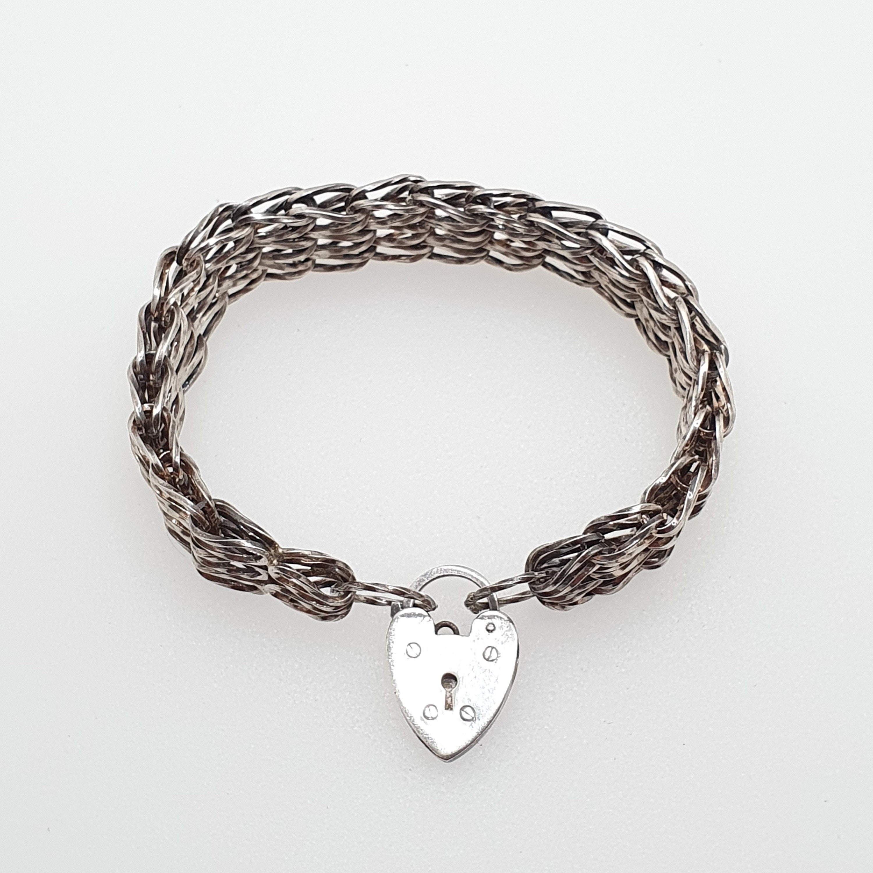ヴィンテージ スターリング シルバー ブレスレット ハート パドロック