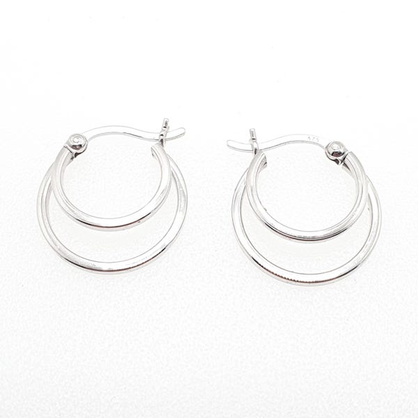Vintage 9ct White Gold Hoop Earrings, Double Hoop Full Circle Medium Size, 1990s Italy Jewelry Jewellery