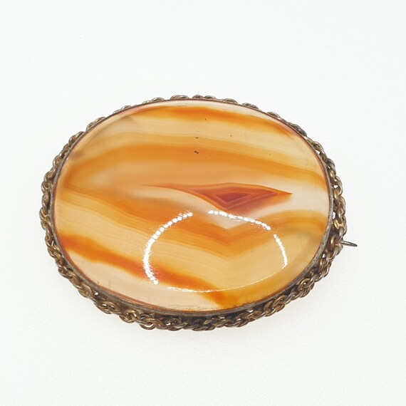 Antique Victorian Solid Silver Agate Brooch Gold … - image 2