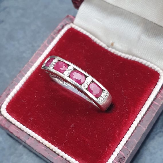Vintage Sterling Silver Ruby Ring Half Eternity Q… - image 5