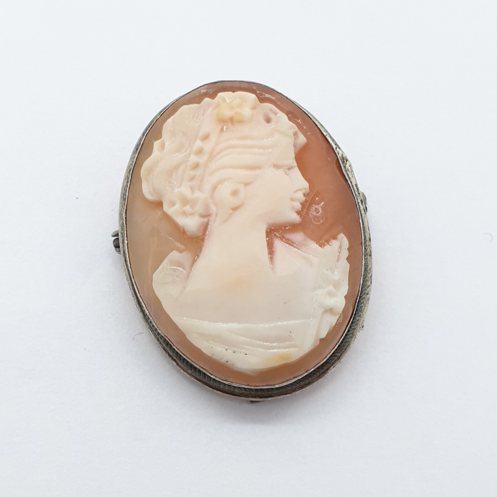 Old Vintage Sterling Silver Cameo Brooch Pendant Shell 1940s Solid 925 ...