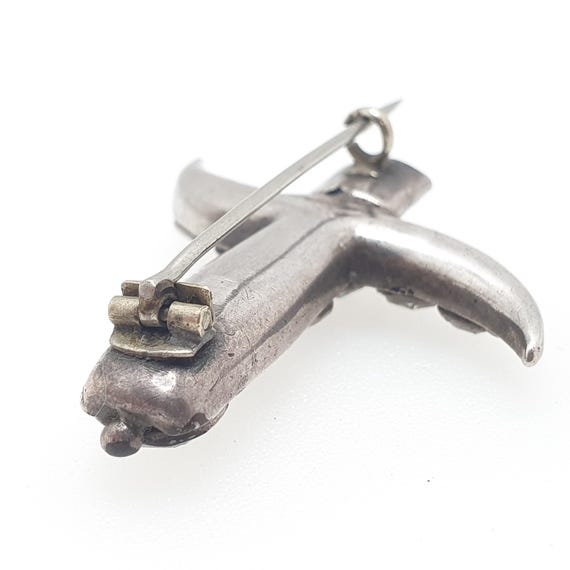 Antique Solid Silver Crescent Brooch Diamond Past… - image 8