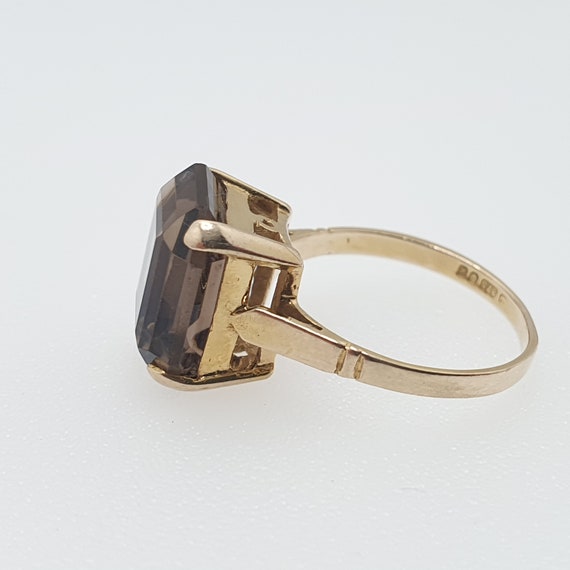 Vintage 9ct Gold Smoky Quartz Ring Large Cut Gems… - image 3