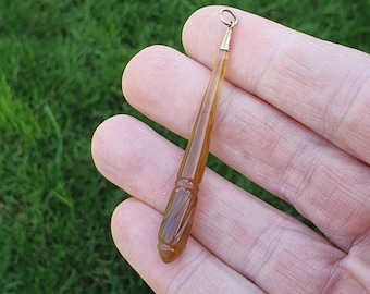Pingente de ágata antigo 9ct vitoriano longo esculpido com pedra preciosa 4,75g colar sólido vintage padrão extravagante 9k joias femininas joias presente de 1800