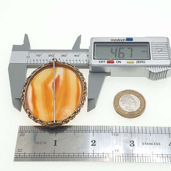 Antique Victorian Solid Silver Agate Brooch Gold … - image 8