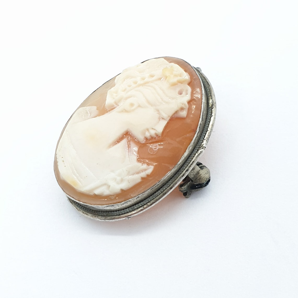 Old Vintage Sterling Silver Cameo Brooch Pendant Shell 1940s Solid 925 ...