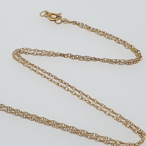 Vintage 9ct Gold Chain Necklace Cable Link Anchor 9k Solid Fine Links Light 375 Yellow 0.75g 40cm 15.5" Stamped Ladies Jewellery Jewelry