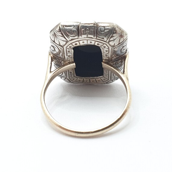 Antique 9ct Gold Onyx Ring Solid Silver Cocktail … - image 7