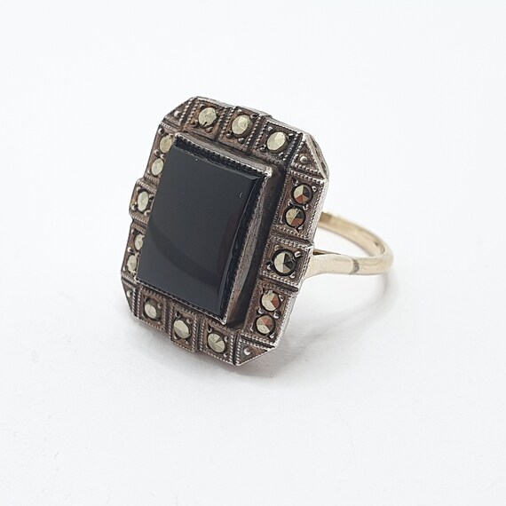 Antique 9ct Gold Onyx Ring Solid Silver Cocktail … - image 4