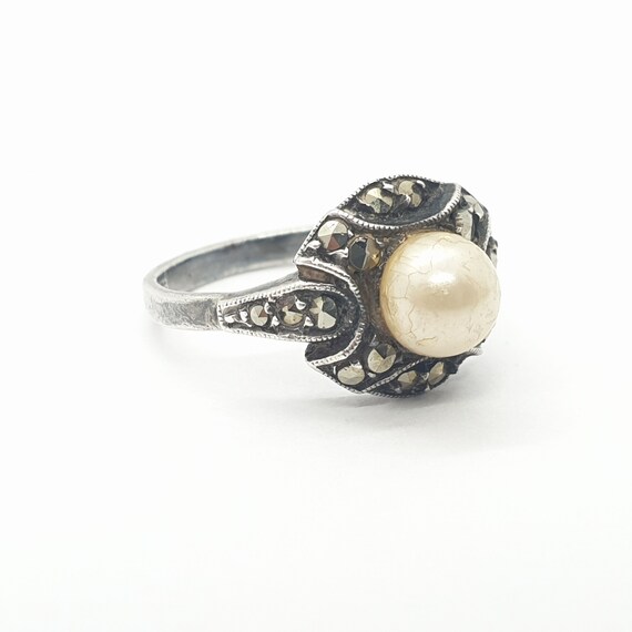 Antique Art Deco Sterling Silver Pearl Ring Vinta… - image 6