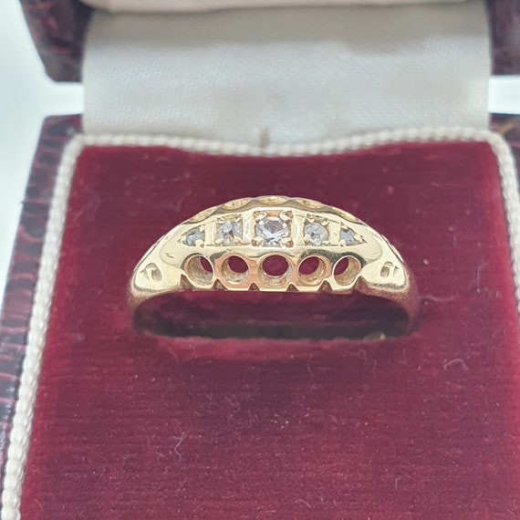 Antique 18ct Gold Diamond Ring 5 Stone Diamonds 1… - image 3