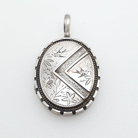 Antique Victorian Solid Silver Bird Locket Pendan… - image 3