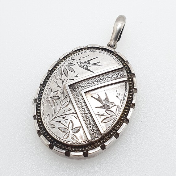 Antique Victorian Solid Silver Bird Locket Pendan… - image 4