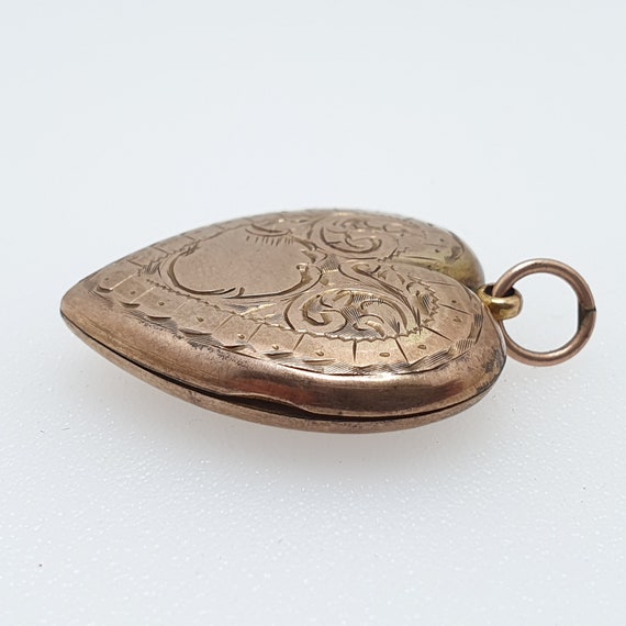 Antique 9ct Gold Locket Pendant Heart Front & Bac… - image 6