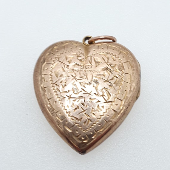 Antique 9ct Gold Locket Pendant Heart Front & Bac… - image 5