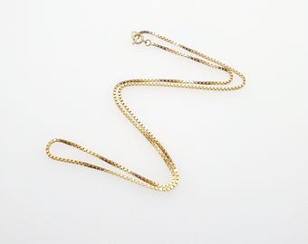 Vintage 9ct Gold Box Link Chain Necklace 3.7g 9k Solid 375 Yellow 1981 Hallmarked 41cm 16" Shiny Retro Ladies Mens Jewellery Jewelry Gift