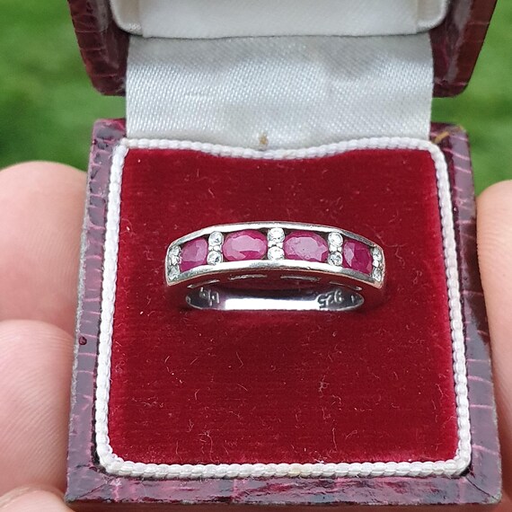 Vintage Sterling Silver Ruby Ring Half Eternity Q… - image 4