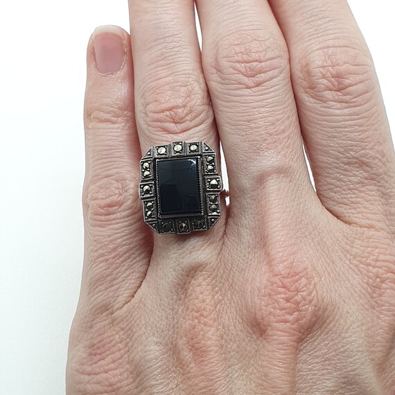Antique 9ct Gold Onyx Ring Solid Silver Cocktail … - image 3