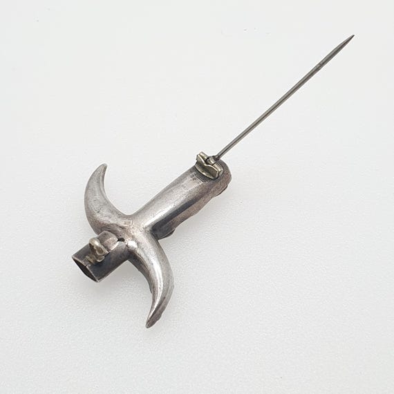 Antique Solid Silver Crescent Brooch Diamond Past… - image 7