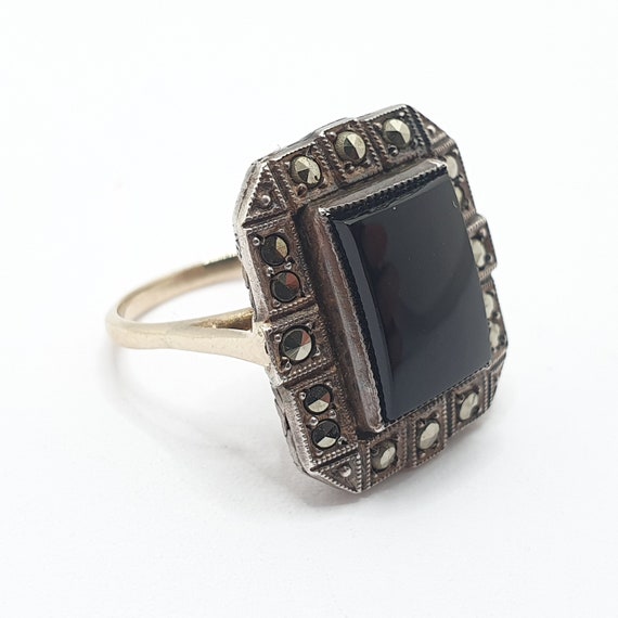 Antique 9ct Gold Onyx Ring Solid Silver Cocktail … - image 2