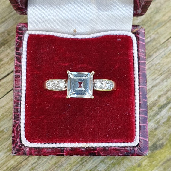 Vintage 9ct Gold Ring Amethyst Diamond Ring Green… - image 2