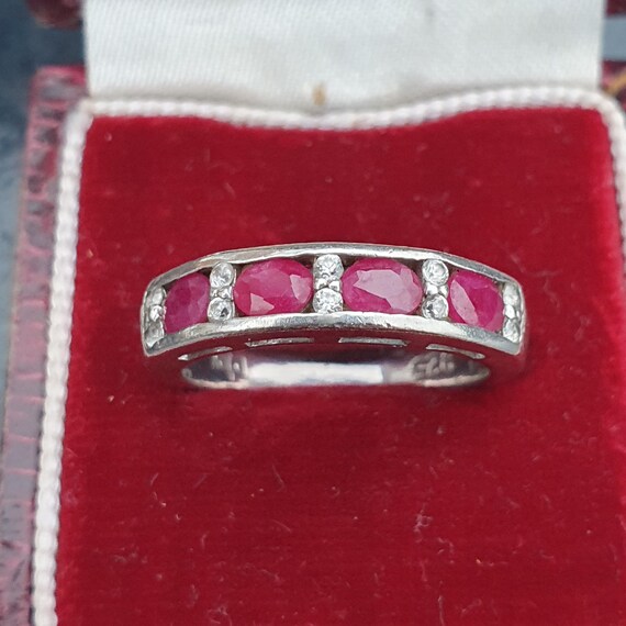 Vintage Sterling Silver Ruby Ring Half Eternity Q… - image 3