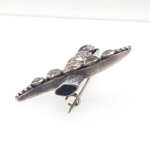 Antique Solid Silver Crescent Brooch Diamond Past… - image 4
