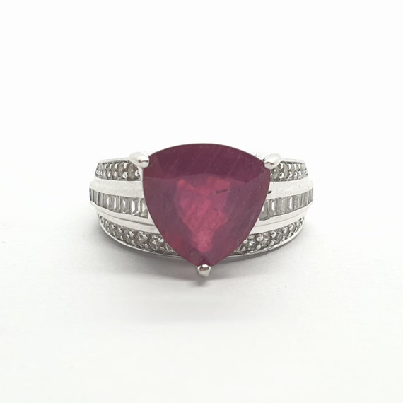 Modernist Sterling Silver Ruby Ring Trillion Cut … - image 1
