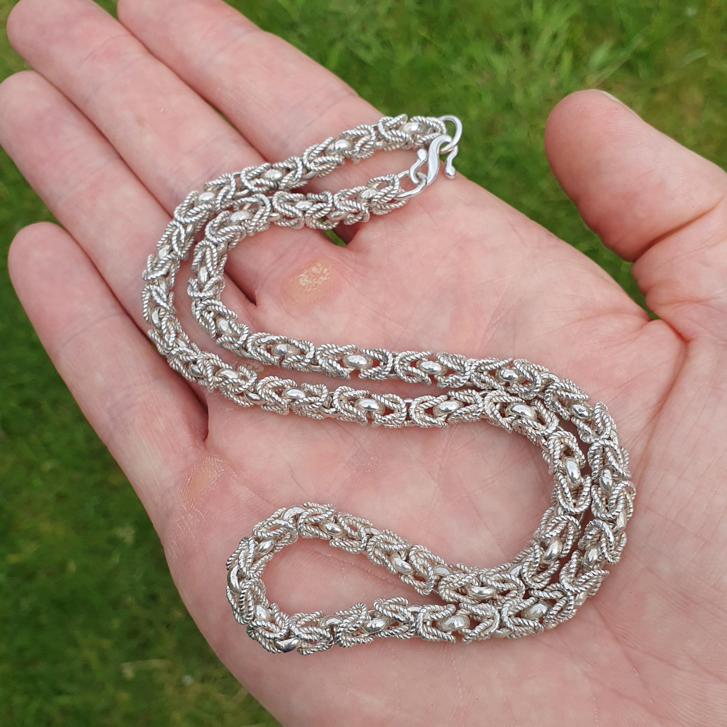 Vintage Heavy Sterling Silver Byzantine Chain Necklace 57g Kings