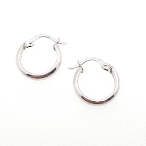 Vintage 9ct White Gold Hoop Earrings Full Circle Petit Size 375 9k Solid Safety Catch 1990s Ladies Jewellery Jewelry Gift