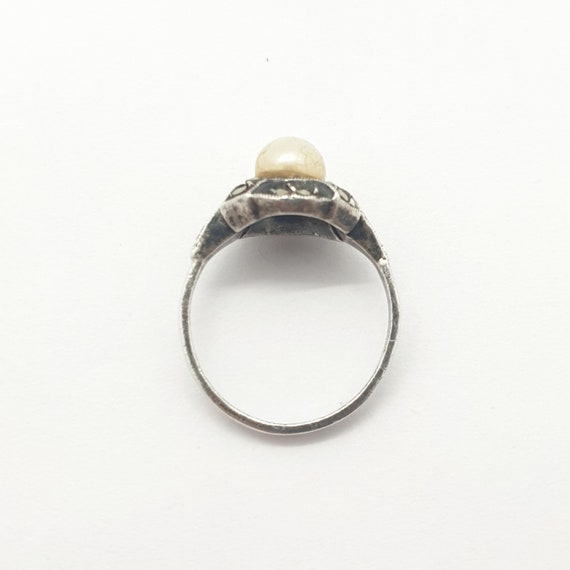 Antique Art Deco Sterling Silver Pearl Ring Vinta… - image 7