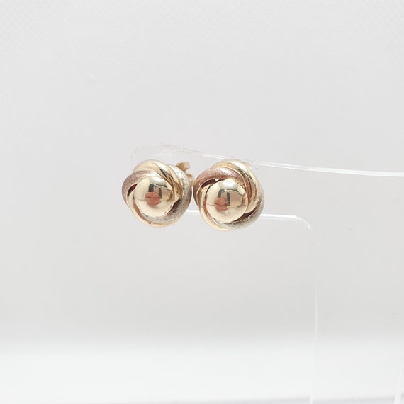 Vintage 9ct Gold Stud Earrings Knot 2.79g Round W… - image 3