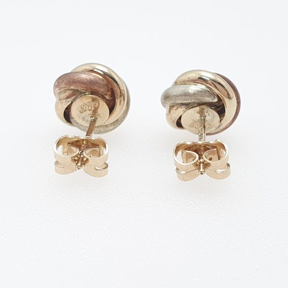 Vintage 9ct Gold Stud Earrings Knot 2.79g Round W… - image 7