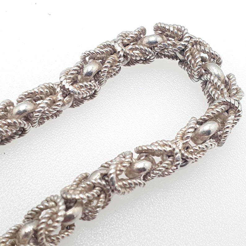 Vintage Sterling Silver Byzantine Rope Link Bracelet Fancy Links 19cm 7 ...