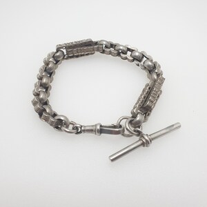Antique Silver Plate Bracelet Albert Chain Dog Clip Clasp T Bar - Main Image