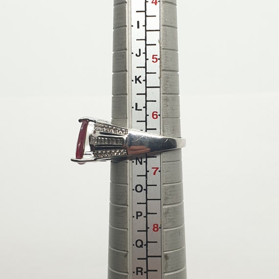 Modernist Sterling Silver Ruby Ring Trillion Cut … - image 6