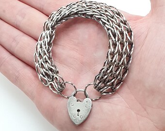 ヴィンテージ スターリング シルバー ブレスレット ハート パドロック