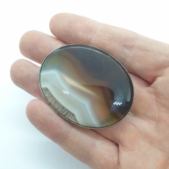 Antique Solid Silver Brooch Scottish Banded Agate… - image 2