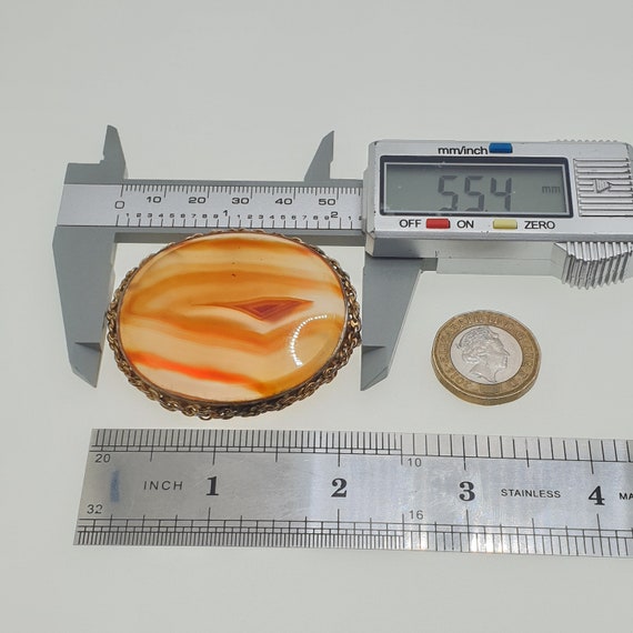 Antique Victorian Solid Silver Agate Brooch Gold … - image 7