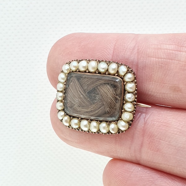 Antique 9ct Gold Mourning Brooch 375 Locket Solid Seed Pearl Hair Memento Mori Victorian Vintage 1800s 9k Womens Jewelry Jewellery Gift Pin